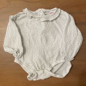 Zara Baby Girl Heart Print Crinkled Ruffle Bodysuit Size 3-6 Months